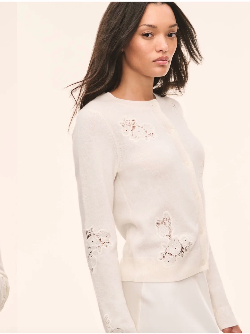 LoveShackFancy Cream Floral-Appliqué Cardigan